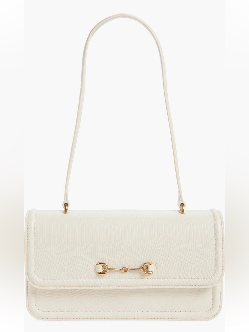 Sam Edelman Loraine Flap Embossed Faux Leather Ivory Shoulder Bag Gold Hardware